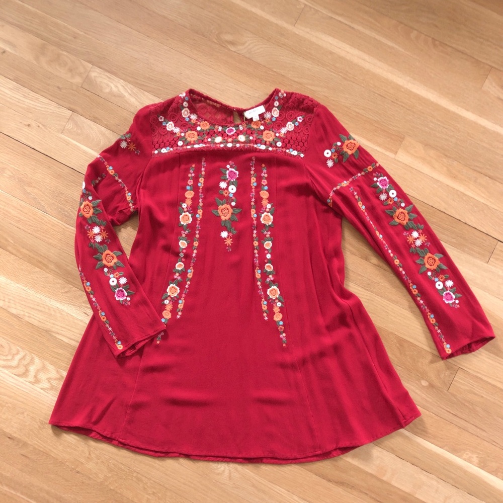UMGEE - Red embroidered tunic dress, size Medium